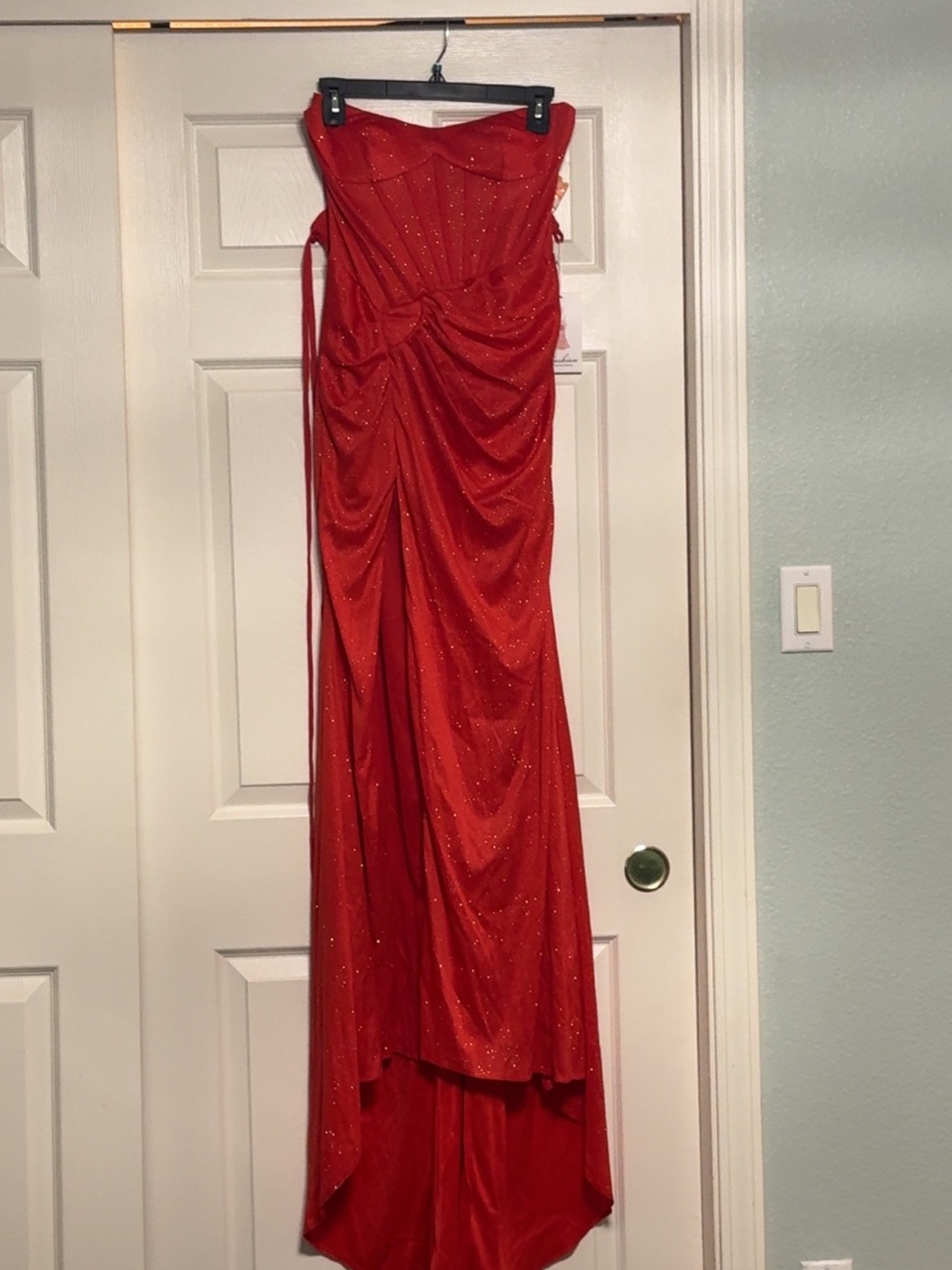 NWT Red Glitter Strapless Corset Formal Gown Size 6